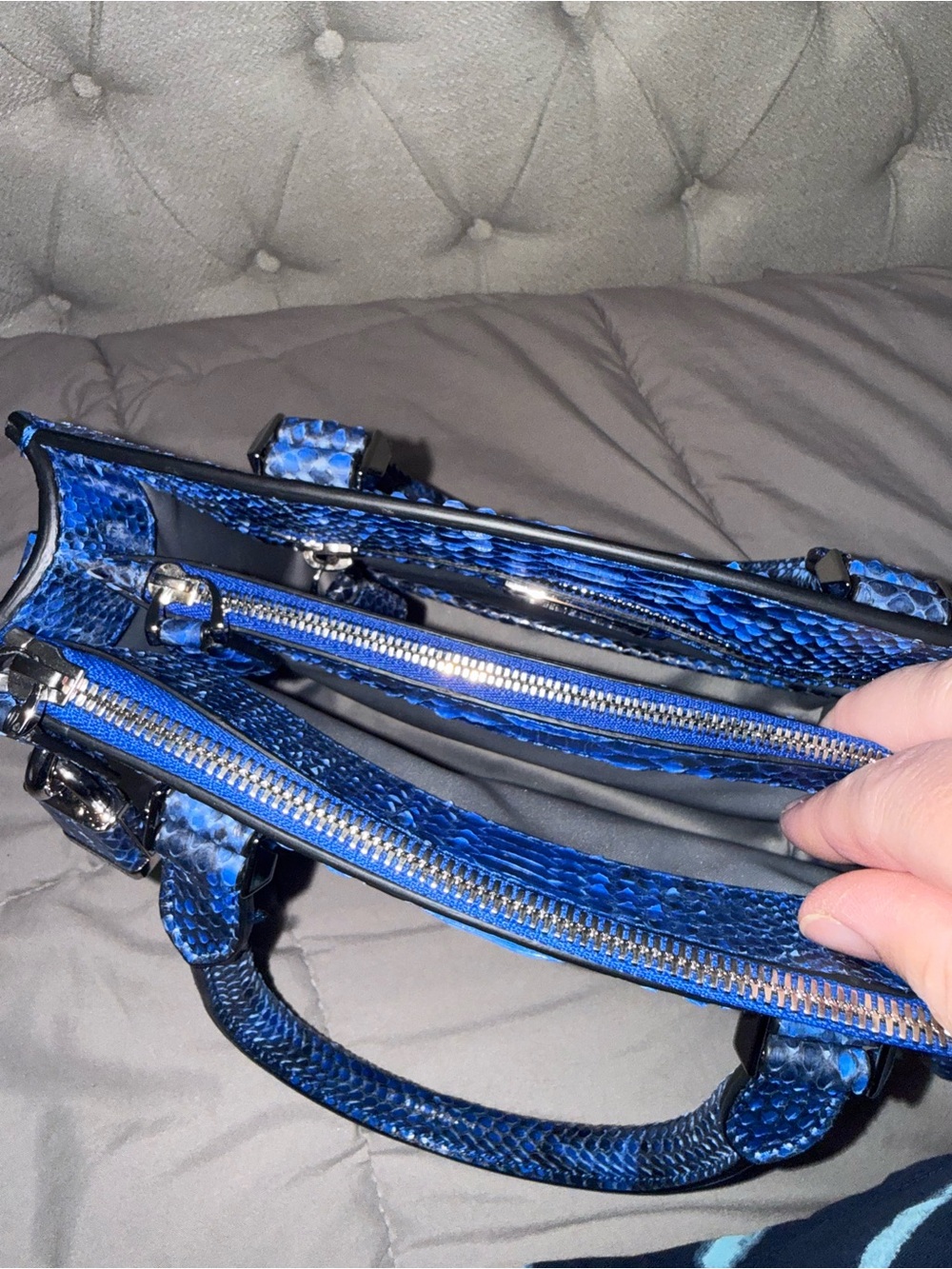 $2,995 Michael Kors Couture Collection Casey Cobalt Python satchel crossbody - Picture 9 of 11